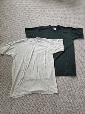 Calvin Klein Short Sleeve Crew Tees in Dark Green and Light Cream